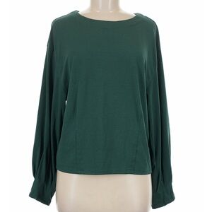 Prologue Forest Green Jersey knit Long Sleeve Crewneck blouse basic minimalist